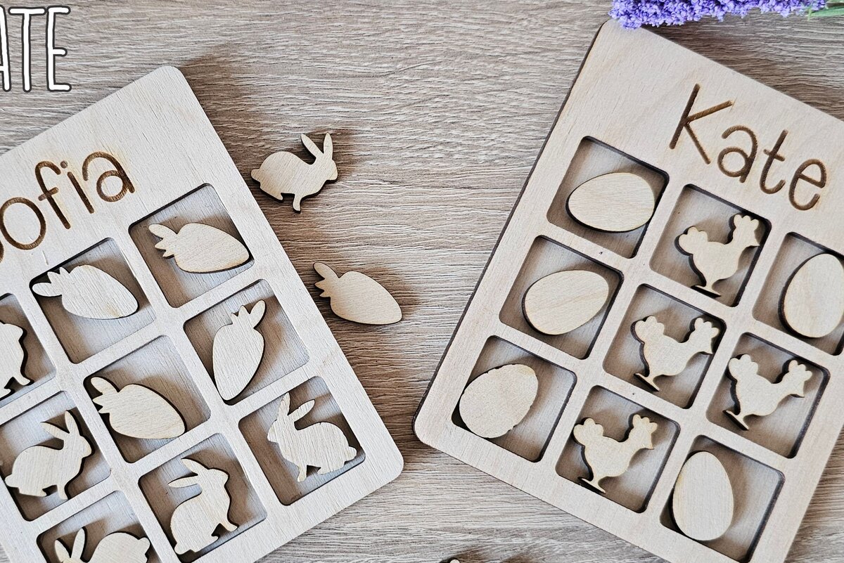 Intra απο ξύλο plywood  Χρώμα wenge 3mm-4mm πάχος - Πασχαλινό κοπής με λέιζερ Tic-Tac-Toe Δίασταση 15x15 cm INTRAFABR-114184094