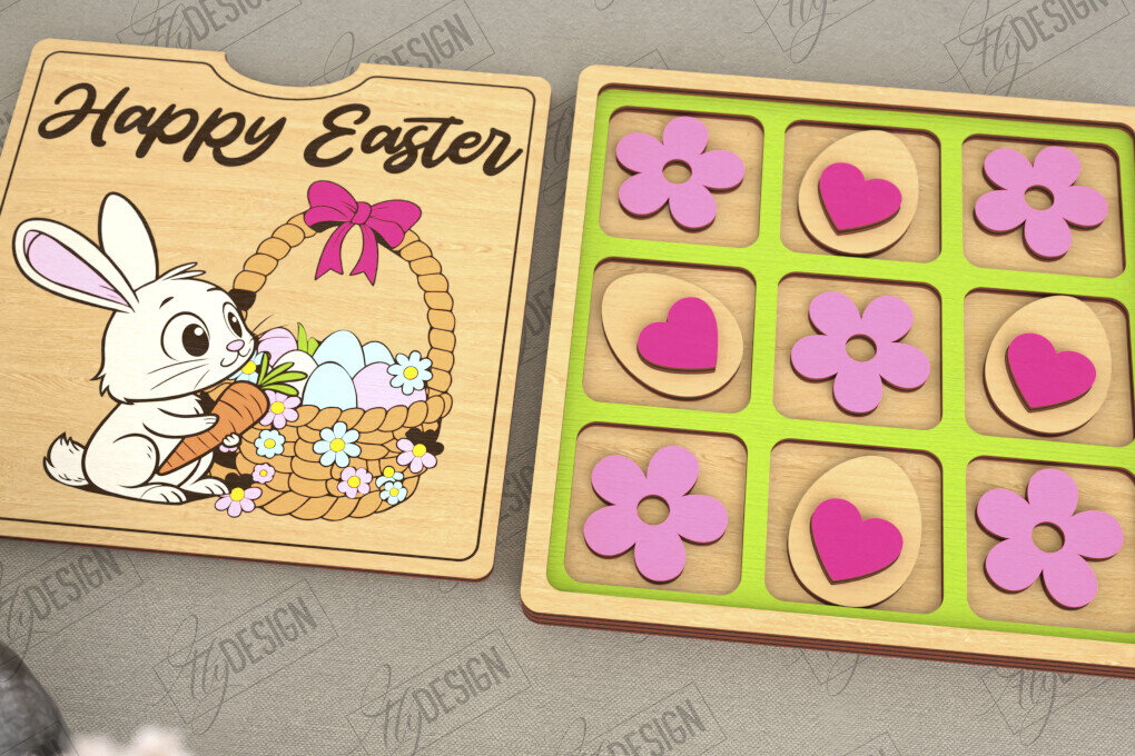 Intra απο ξύλο plywood  Χρώμα wenge 3mm-4mm πάχος - Πασχαλινό Tic Tac Toe | Νότες και Σταυροί Δίασταση 15x15 cm INTRAFABR-114381489