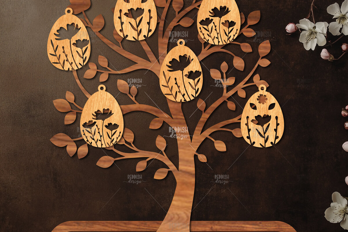 Intra απο ξύλο plywood  Χρώμα wenge 3mm-4mm πάχος - Πασχαλινό Δέντρο με Αυγά Δίασταση 15x15 cm INTRAFABR-88671710