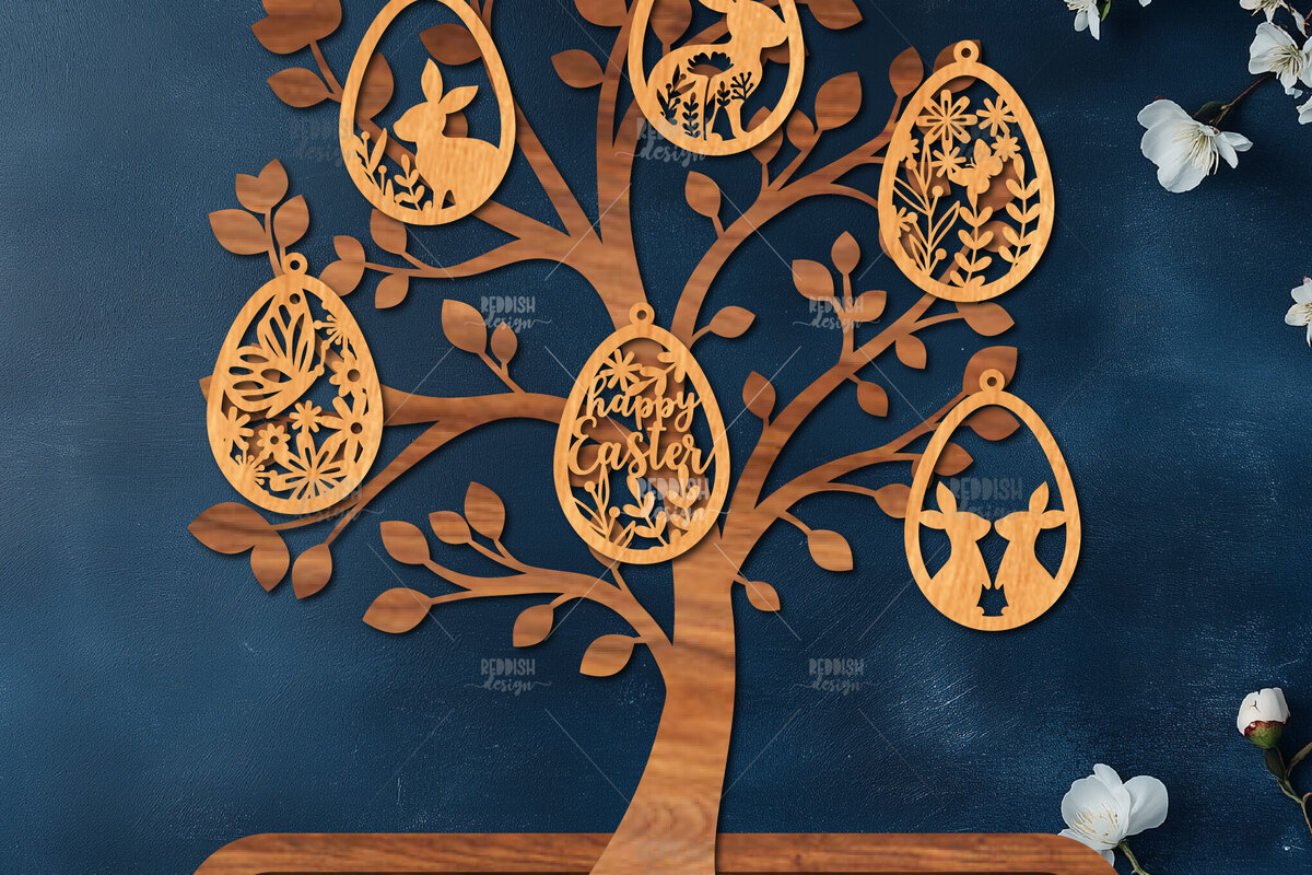 Intra απο ξύλο plywood  Χρώμα wenge 3mm-4mm πάχος - Πασχαλινό Δέντρο με Αυγά Δίασταση 15x15 cm INTRAFABR-58854823