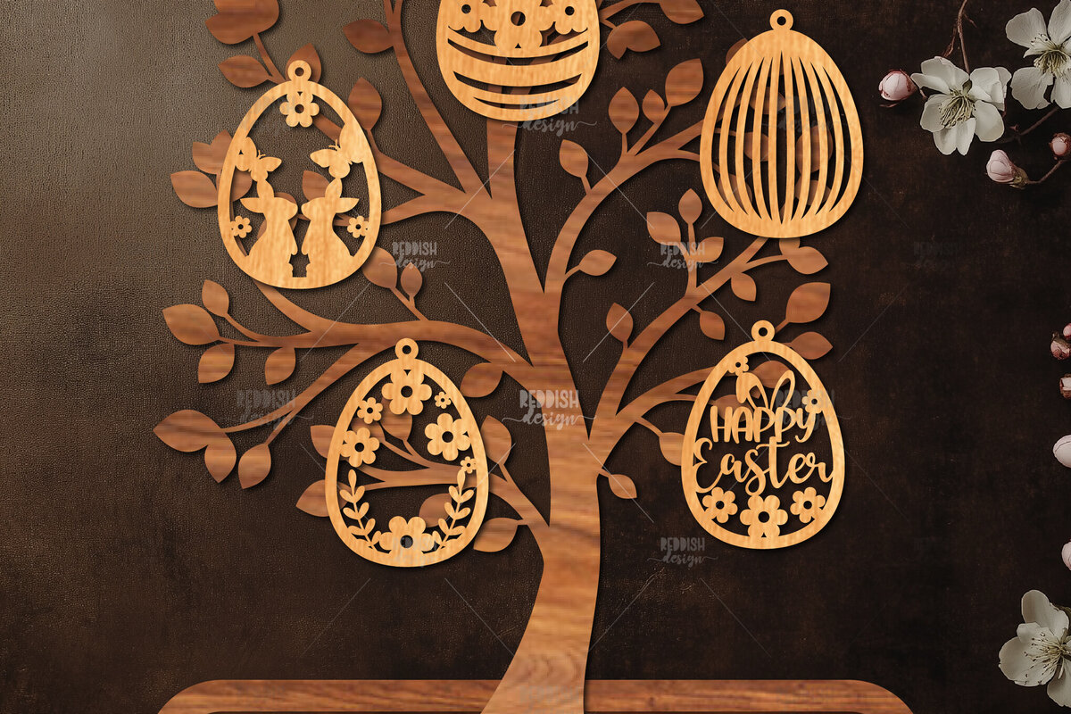 Intra απο ξύλο plywood  Χρώμα wenge 3mm-4mm πάχος - Πασχαλινό Δέντρο με Αυγά Δίασταση 15x15 cm INTRAFABR-58855215