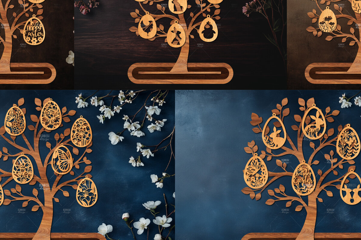 Intra απο ξύλο plywood  Χρώμα wenge 3mm-4mm πάχος - Πασχαλινό Δέντρο με Αυγά Δίασταση 15x15 cm INTRAFABR-58855432