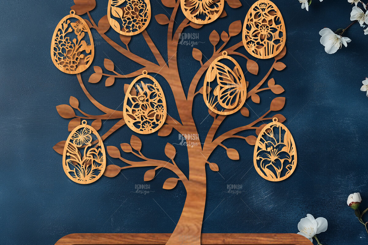 Intra απο ξύλο plywood  Χρώμα wenge 3mm-4mm πάχος - Πασχαλινό Δέντρο με Αυγά Δίασταση 15x15 cm INTRAFABR-58855648