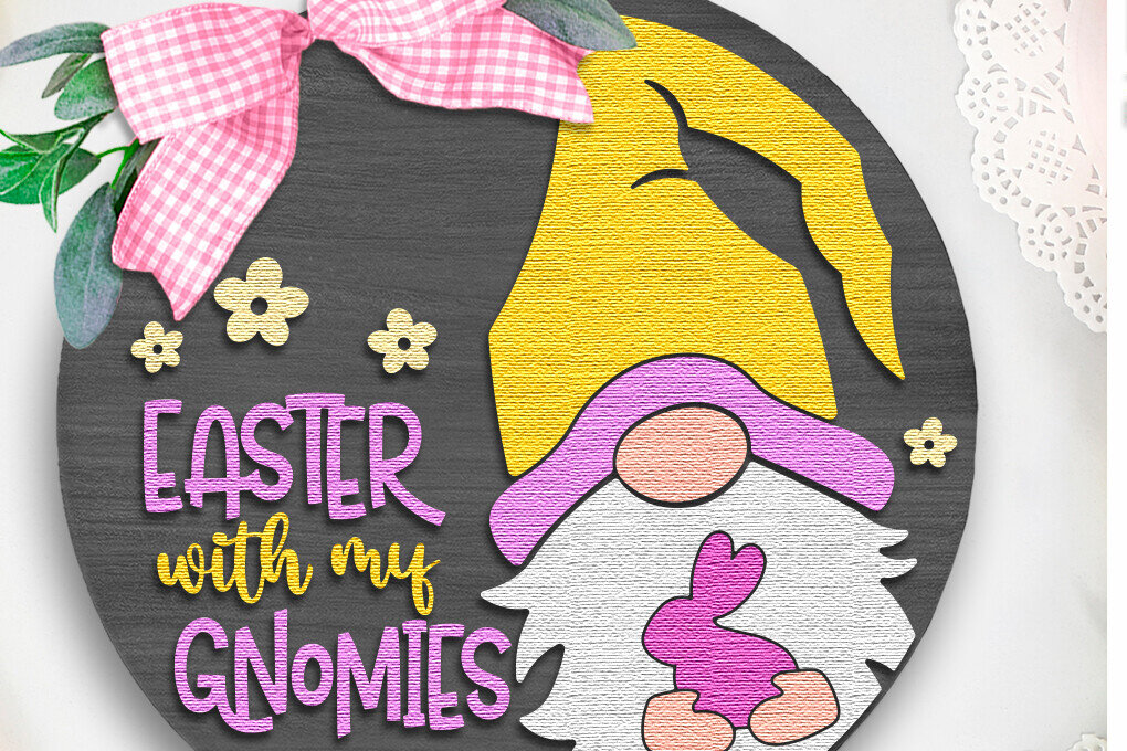 Intra απο ξύλο plywood  Χρώμα wenge 3mm-4mm πάχος - Πάσχα με My Gnomies , Door Sign Δίασταση 15x15 cm INTRAFABR-84945828