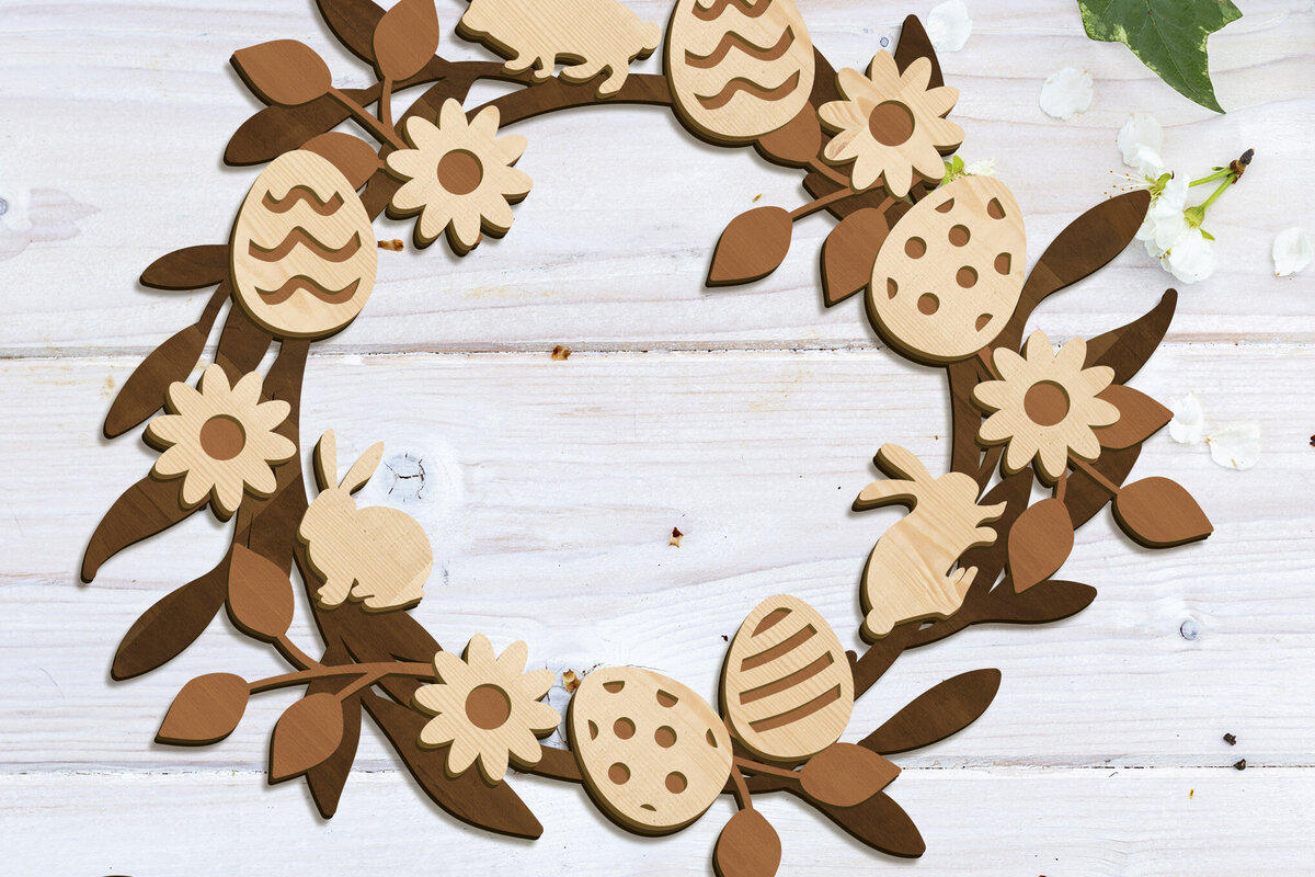 Intra απο ξύλο plywood  Χρώμα wenge 3mm-4mm πάχος - Πασχαλινό Στεφάνι Διακοσμητικό Πολυστρωματικό Θερμ Δίασταση 16x17 cm INTRAFABR-57630763