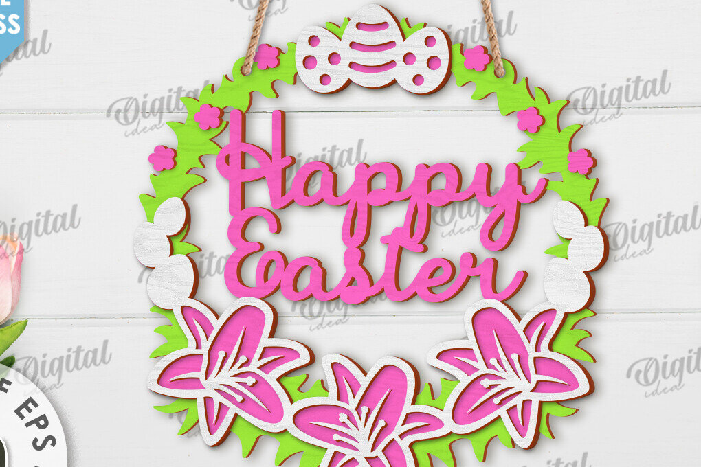 Intra απο ξύλο plywood  Χρώμα wenge 3mm-4mm πάχος - Πασχαλινό στεφάνι LaserCut. Ανοιξιάτικο ντεκόρ Δίασταση 15x15 cm INTRAFABR-57575658