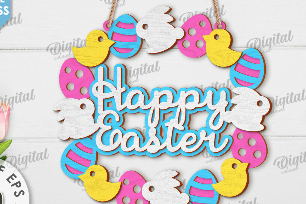 Intra απο ξύλο plywood  Χρώμα wenge 3mm-4mm πάχος - Πασχαλινό στεφάνι LaserCut. Ανοιξιάτικο ντεκόρ Δίασταση 15x15 cm INTRAFABR-49323473