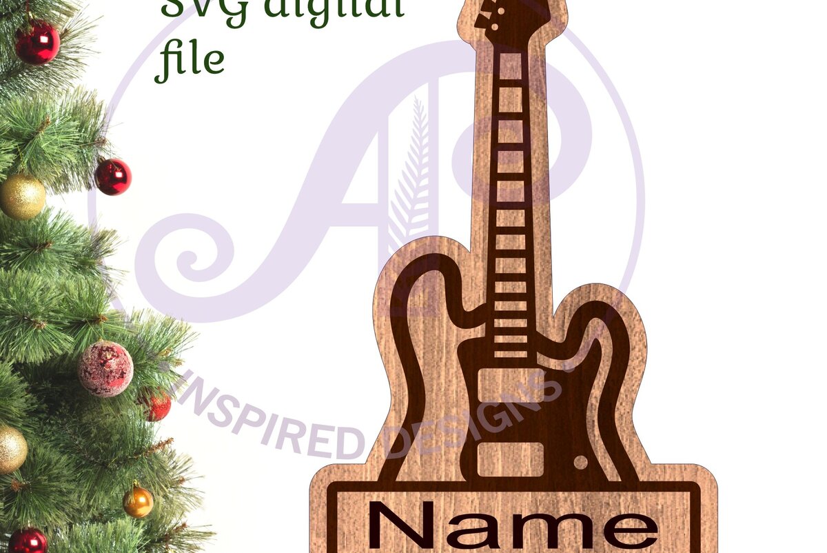 Intra απο ξύλο plywood  Χρώμα wenge 3mm-4mm πάχος - Χριστουγεννιάτικο στολίδι σε σχήμα ηλεκτρικής κιθάρας Δίασταση 6x6 cm INTRAFABR-120488432