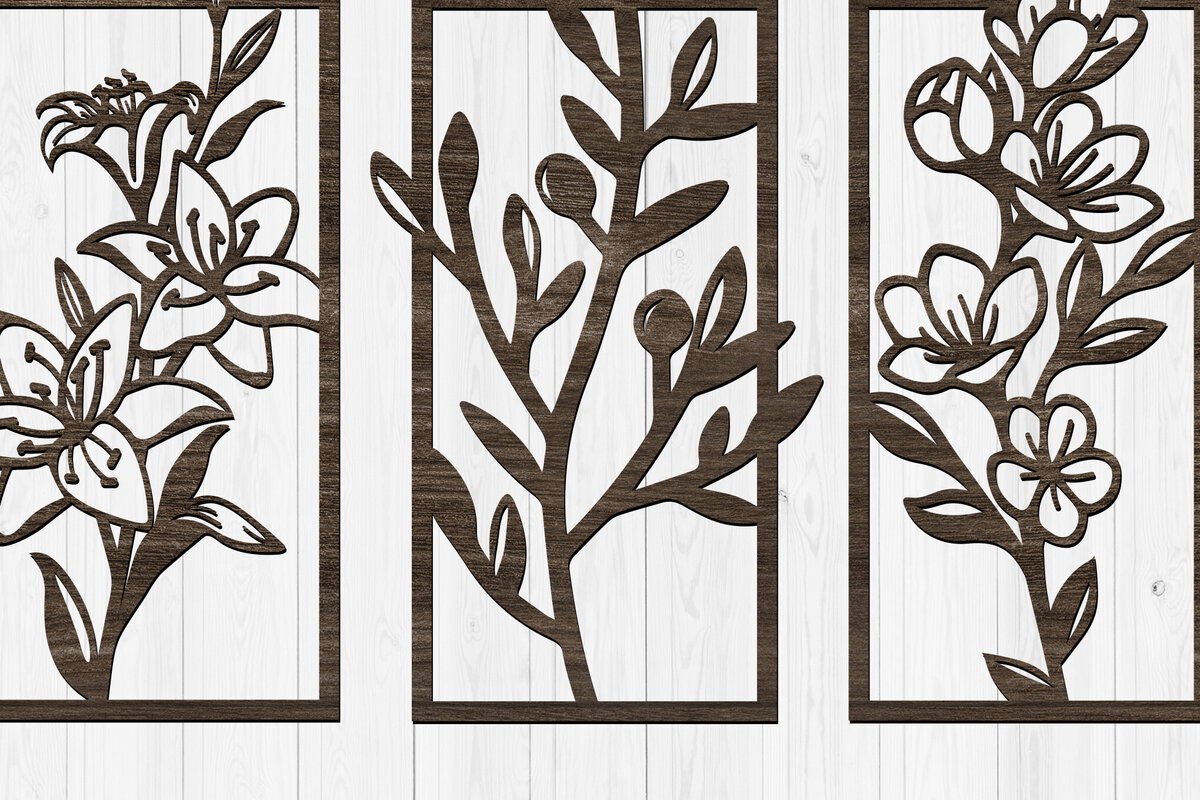 Intra απο ξύλο plywood  Χρώμα wenge 3mm-4mm πάχος - Κομψά πάνελ τέχνης τοίχου με λουλούδια Δίασταση 30x20 cm INTRAFABR-110324949