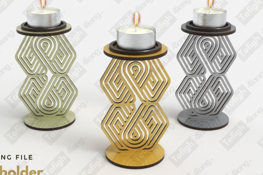 Intra απο ξύλο plywood  Χρώμα wenge 3mm-4mm πάχος - Κομψή Γεωμετρική Κηροπήγα – Laser Δίασταση 20x20 cm INTRAFABR-110508762