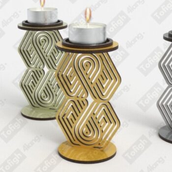 Intra απο ξύλο plywood  Χρώμα wenge 3mm-4mm πάχος - Κομψή Γεωμετρική Κηροπήγα – Laser Δίασταση 20x20 cm INTRAFABR-110508762 - Image 2