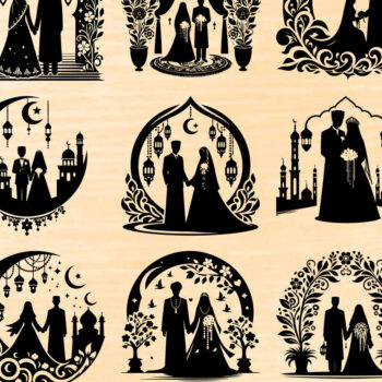 Intra απο ξύλο plywood  Χρώμα wenge 3mm-4mm πάχος - Κομψή δέσμη ισλαμικής γαμήλιας σιλουέτας Δίασταση 20x20 cm INTRAFABR-63691865 - Image 1