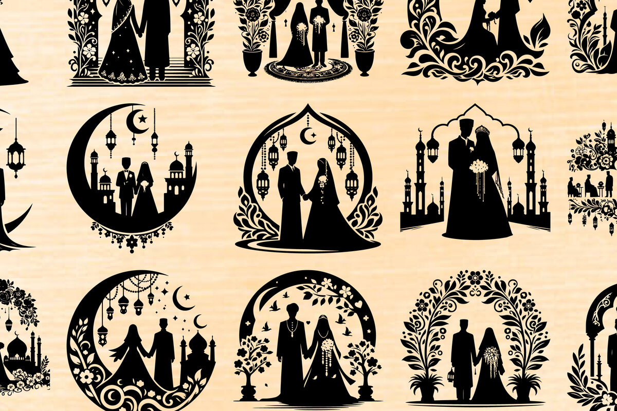 Intra απο ξύλο plywood  Χρώμα wenge 3mm-4mm πάχος - Κομψή δέσμη ισλαμικής γαμήλιας σιλουέτας Δίασταση 20x20 cm INTRAFABR-63691865