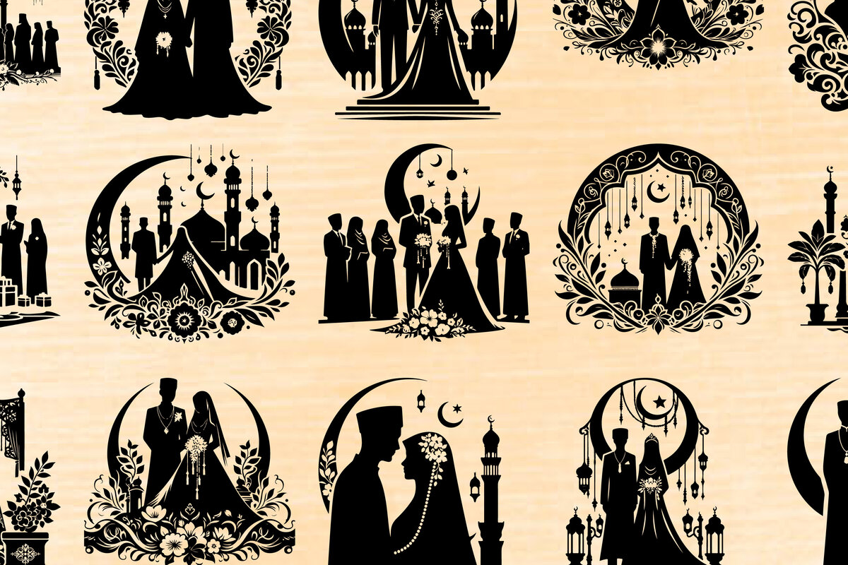 Intra απο ξύλο plywood  Χρώμα wenge 3mm-4mm πάχος - Κομψή δέσμη ισλαμικής γαμήλιας σιλουέτας Δίασταση 20x20 cm INTRAFABR-33074143