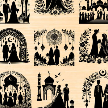 Intra απο ξύλο plywood  Χρώμα wenge 3mm-4mm πάχος - Κομψή δέσμη ισλαμικής γαμήλιας σιλουέτας Δίασταση 20x20 cm INTRAFABR-109478754 - Image 1