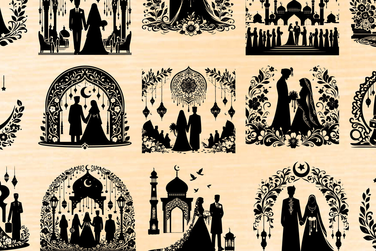 Intra απο ξύλο plywood  Χρώμα wenge 3mm-4mm πάχος - Κομψή δέσμη ισλαμικής γαμήλιας σιλουέτας Δίασταση 20x20 cm INTRAFABR-109478754