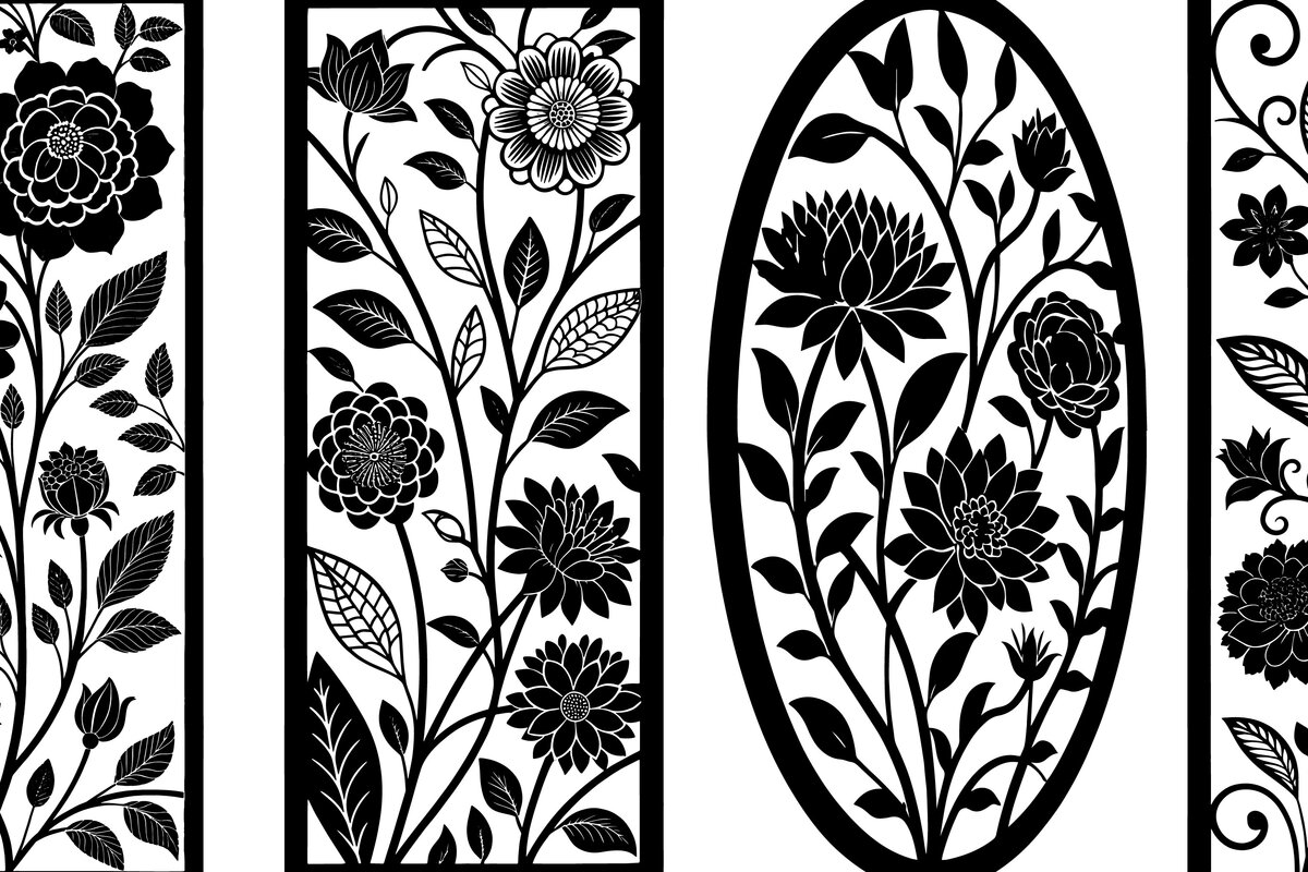 Intra απο ξύλο plywood  Χρώμα wenge 3mm-4mm πάχος - Elegant-Laser-Cut-Floral-Panel-Set Vector Δίασταση 20x20 cm INTRAFABR-109478731