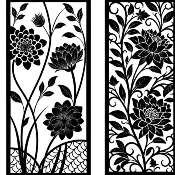 Intra απο ξύλο plywood  Χρώμα wenge 3mm-4mm πάχος - Elegant-Laser-Cut-Floral-Panel-Set Vector Δίασταση 20x20 cm INTRAFABR-109410491 - Image 1