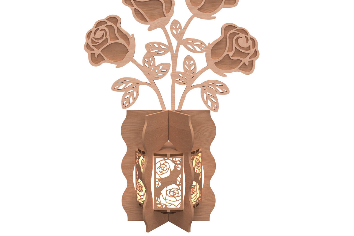 Intra απο ξύλο plywood  Χρώμα wenge 3mm-4mm πάχος - Κομψό Βάζο Τριαντάφυλλου Κοπής με Λέιζερ Δίασταση 30x20 cm INTRAFABR-94813057