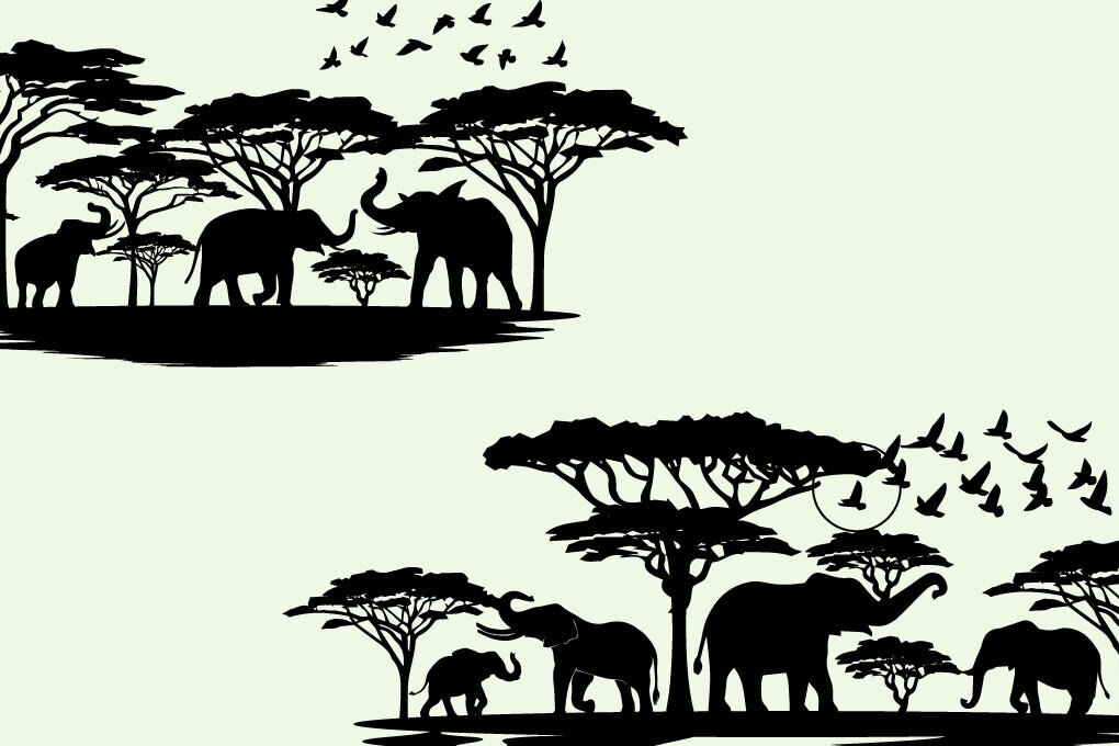 Intra απο ξύλο plywood  Χρώμα wenge 3mm-4mm πάχος - Δάσος φύσης ελεφάντων και παιδιών Δίασταση 20x20 cm INTRAFABR-95046604