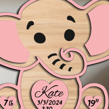 Intra απο ξύλο plywood  Χρώμα wenge 3mm-4mm πάχος - Μωρό ελέφαντα Ανακοίνωση Σήμα Νεογέννητο Δίασταση 20x20 cm INTRAFABR-95057610 - Image 1