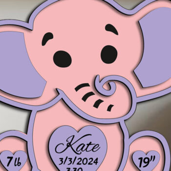 Intra απο ξύλο plywood  Χρώμα wenge 3mm-4mm πάχος - Μωρό ελέφαντα Ανακοίνωση Σήμα Νεογέννητο Δίασταση 20x20 cm INTRAFABR-95057610 - Image 3