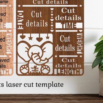 Intra απο ξύλο plywood  Χρώμα wenge 3mm-4mm πάχος - Elephant Baby Stats, Πλακέτα γέννησης Δίασταση 30x20 cm INTRAFABR-123260682 - Image 1