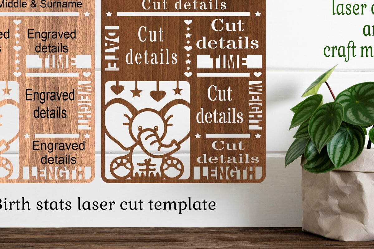 Intra απο ξύλο plywood  Χρώμα wenge 3mm-4mm πάχος - Elephant Baby Stats, Πλακέτα γέννησης Δίασταση 30x20 cm INTRAFABR-123260682