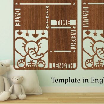 Intra απο ξύλο plywood  Χρώμα wenge 3mm-4mm πάχος - Elephant Baby Stats, Πλακέτα γέννησης Δίασταση 30x20 cm INTRAFABR-123260682 - Image 2