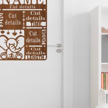 Intra απο ξύλο plywood  Χρώμα wenge 3mm-4mm πάχος - Elephant Baby Stats, Πλακέτα γέννησης Δίασταση 30x20 cm INTRAFABR-123260682 - Image 3