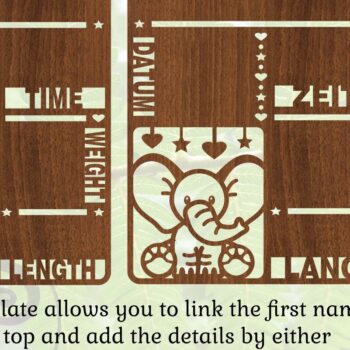 Intra απο ξύλο plywood  Χρώμα wenge 3mm-4mm πάχος - Elephant Baby Stats, Πλακέτα γέννησης Δίασταση 30x20 cm INTRAFABR-123260682 - Image 5