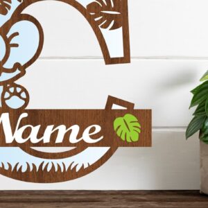 Intra απο ξύλο plywood  Χρώμα wenge 3mm-4mm πάχος - Μονόγραμμα με κεφαλαίο ελέφαντα Γράμμα C Δίασταση 30x20 cm INTRAFABR-123260732