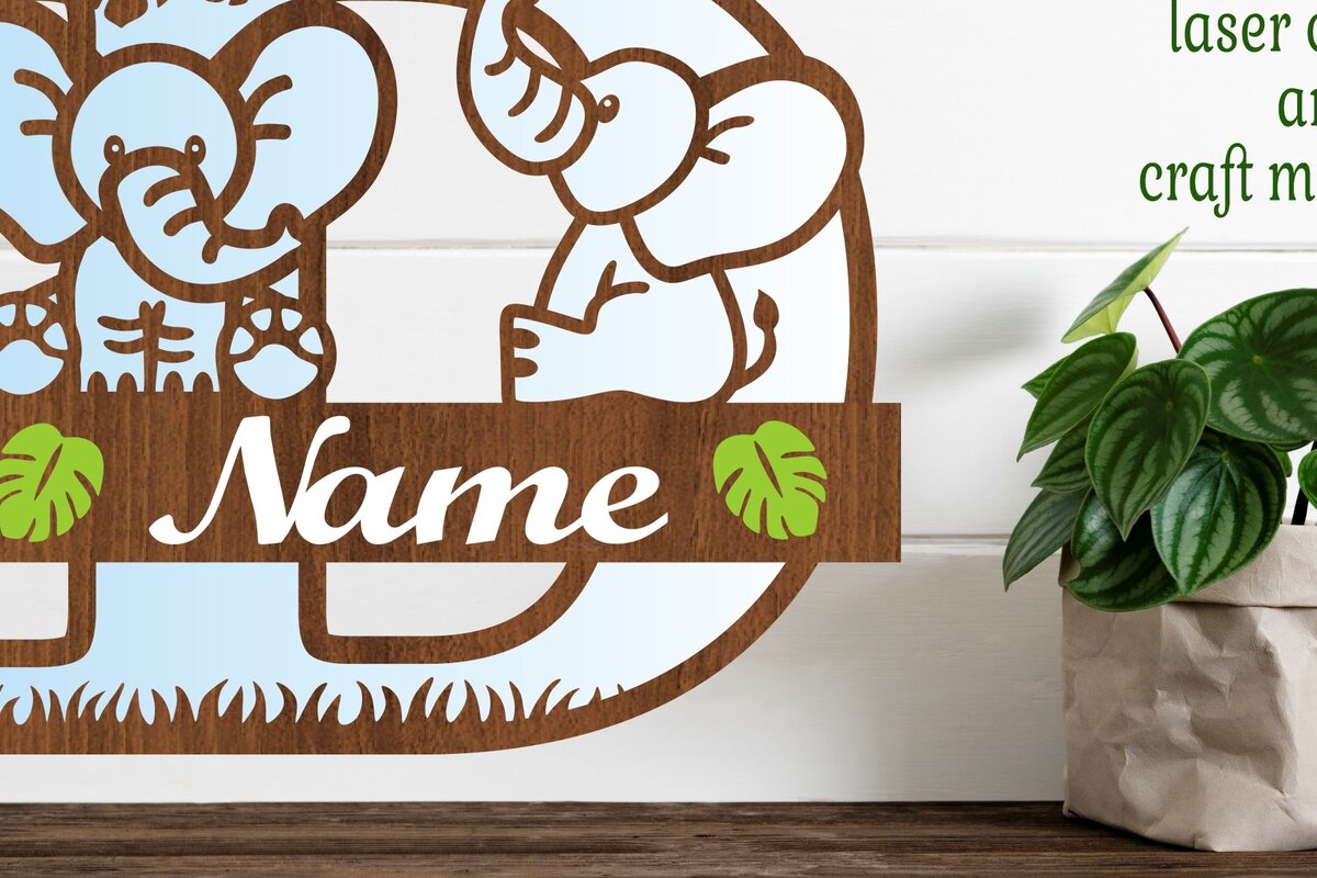 Intra απο ξύλο plywood  Χρώμα wenge 3mm-4mm πάχος - Μονόγραμμα με κεφαλαίο ελέφαντα Γράμμα D Δίασταση 30x20 cm INTRAFABR-123260744