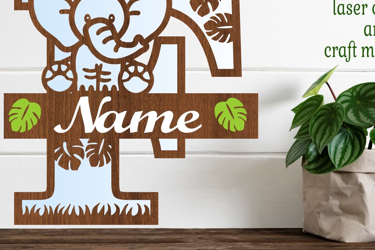 Intra απο ξύλο plywood  Χρώμα wenge 3mm-4mm πάχος - Μονόγραμμα με κεφαλαίο ελέφαντα Γράμμα F Δίασταση 30x20 cm INTRAFABR-123261789