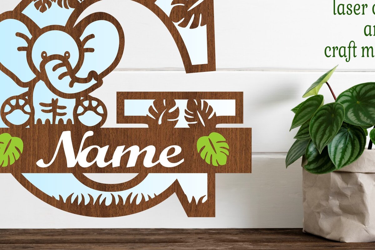 Intra απο ξύλο plywood  Χρώμα wenge 3mm-4mm πάχος - Μονόγραμμα με κεφαλαίο ελέφαντα Γράμμα G Δίασταση 30x20 cm INTRAFABR-123261780