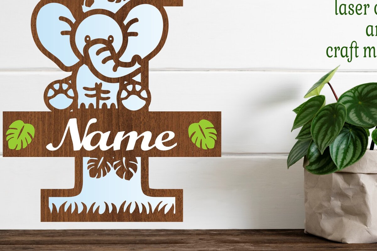 Intra απο ξύλο plywood  Χρώμα wenge 3mm-4mm πάχος - Μονόγραμμα με κεφαλαίο ελέφαντα Γράμμα I Δίασταση 30x20 cm INTRAFABR-32302319