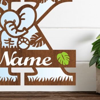 Intra απο ξύλο plywood  Χρώμα wenge 3mm-4mm πάχος - Μονόγραμμα με κεφαλαίο ελέφαντα Γράμμα K Δίασταση 30x20 cm INTRAFABR-97978510 - Image 1