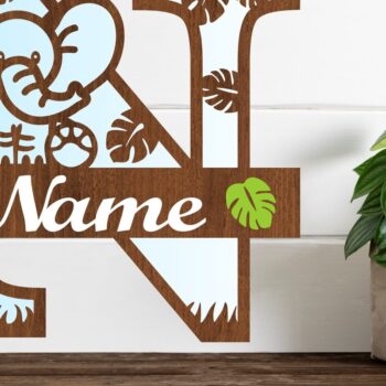 Intra απο ξύλο plywood  Χρώμα wenge 3mm-4mm πάχος - Μονόγραμμα με κεφαλαίο ελέφαντα Γράμμα N Δίασταση 30x20 cm INTRAFABR-98132179 - Image 1