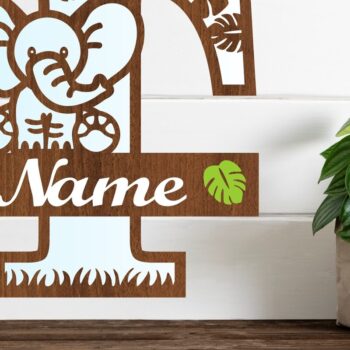 Intra απο ξύλο plywood  Χρώμα wenge 3mm-4mm πάχος - Μονόγραμμα με κεφαλαίο ελέφαντα Γράμμα T Δίασταση 30x20 cm INTRAFABR-118132172 - Image 1