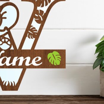 Intra απο ξύλο plywood Χρώμα wenge 3mm-4mm πάχος - Μονόγραμμα με κεφαλαίο ελέφαντα Γράμμα V Δίασταση 30x20 cm INTRAFABR-91872927 - Image 1