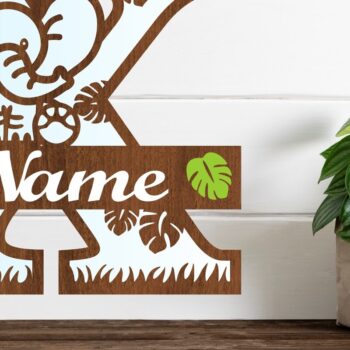 Intra απο ξύλο plywood  Χρώμα wenge 3mm-4mm πάχος - Μονόγραμμα με κεφαλαίο ελέφαντα Γράμμα X Δίασταση 30x20 cm INTRAFABR-91812028 - Image 1