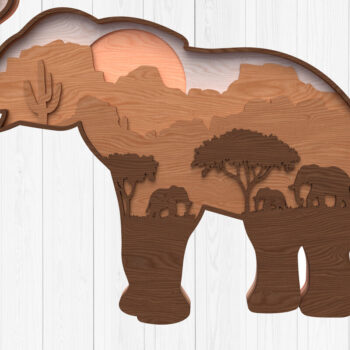 Intra απο ξύλο plywood  Χρώμα wenge 3mm-4mm πάχος - Elephant Safari Sunset Art Layered Δίασταση 30x20 cm INTRAFABR-98350130 - Image 1