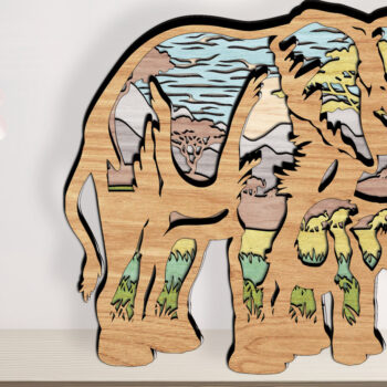 Intra απο ξύλο plywood Χρώμα wenge 3mm-4mm πάχος - Ελέφαντας με στρώσεις σκηνής σαφάρι Δίασταση 20x20 cm INTRAFABR-122587670 - Image 1