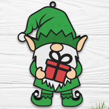 Intra απο ξύλο plywood  Χρώμα wenge 3mm-4mm πάχος - Elf Gnome με δώρο στολίδι Δίασταση 6x6 cm INTRAFABR-122587861 - Image 1