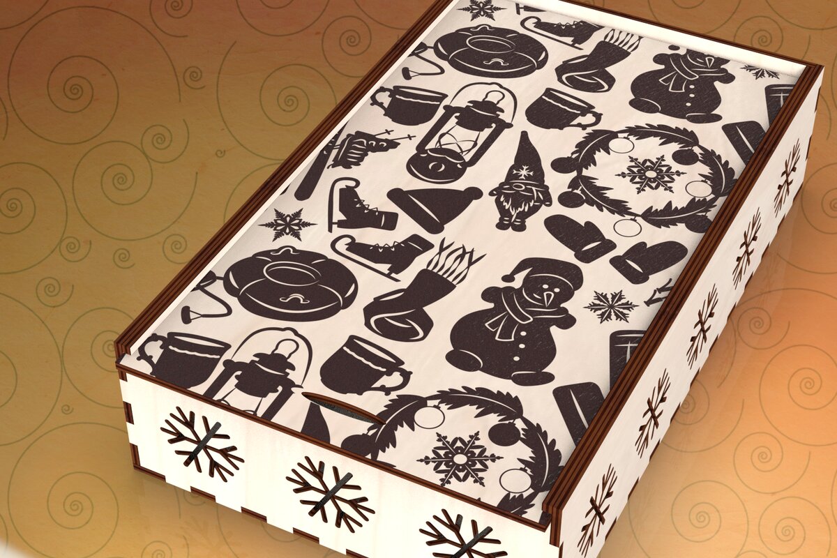 Intra απο ξύλο plywood  Χρώμα wenge 3mm-4mm πάχος - Χαραγμένα χριστουγεννιάτικα κουτιά δώρου Αρχεία λέιζερ Δίασταση 15x15 cm INTRAFABR-117913494