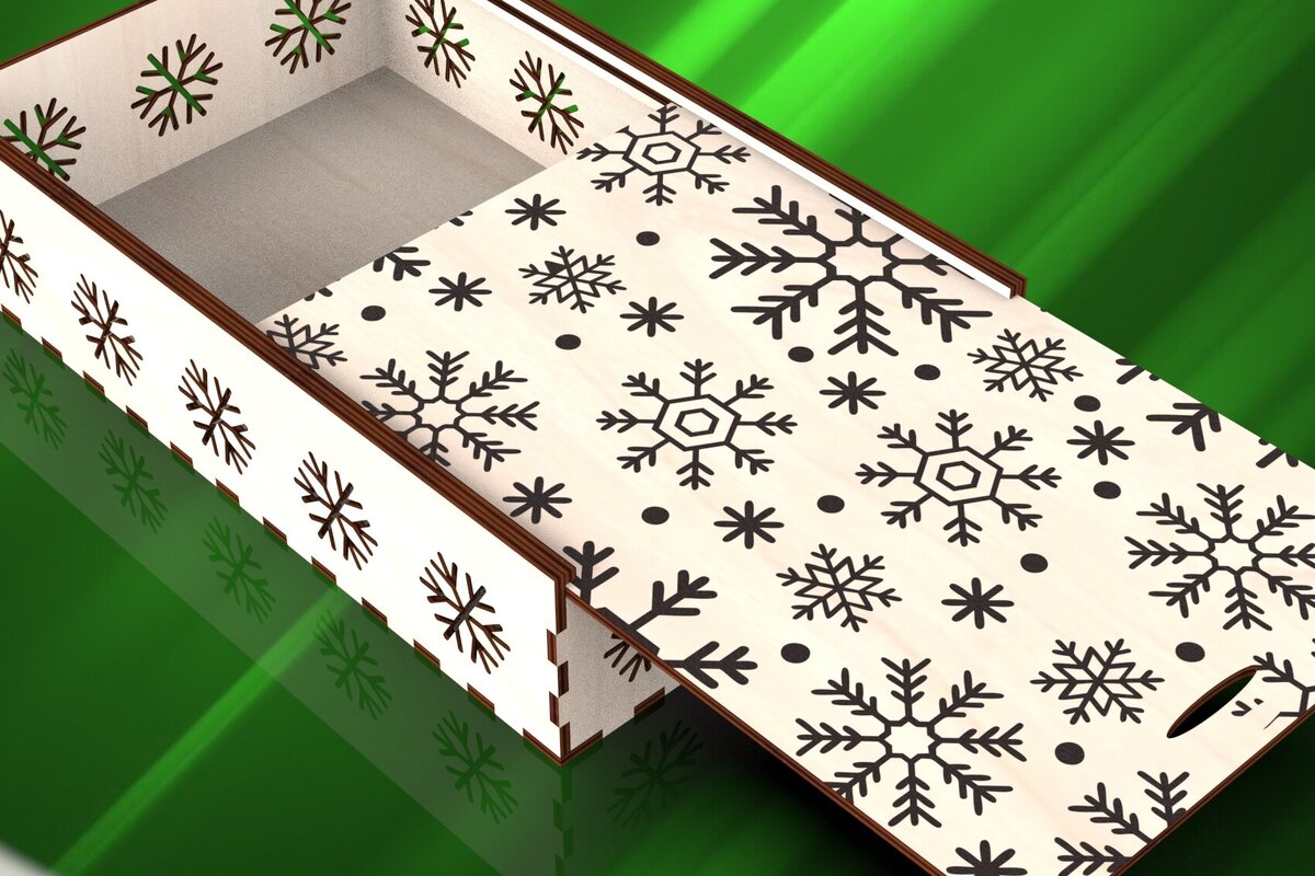 Intra απο ξύλο plywood  Χρώμα wenge 3mm-4mm πάχος - Χαραγμένο χριστουγεννιάτικο δώρο Κουτί με συρόμενο καπάκι Δίασταση 15x15 cm INTRAFABR-122723070