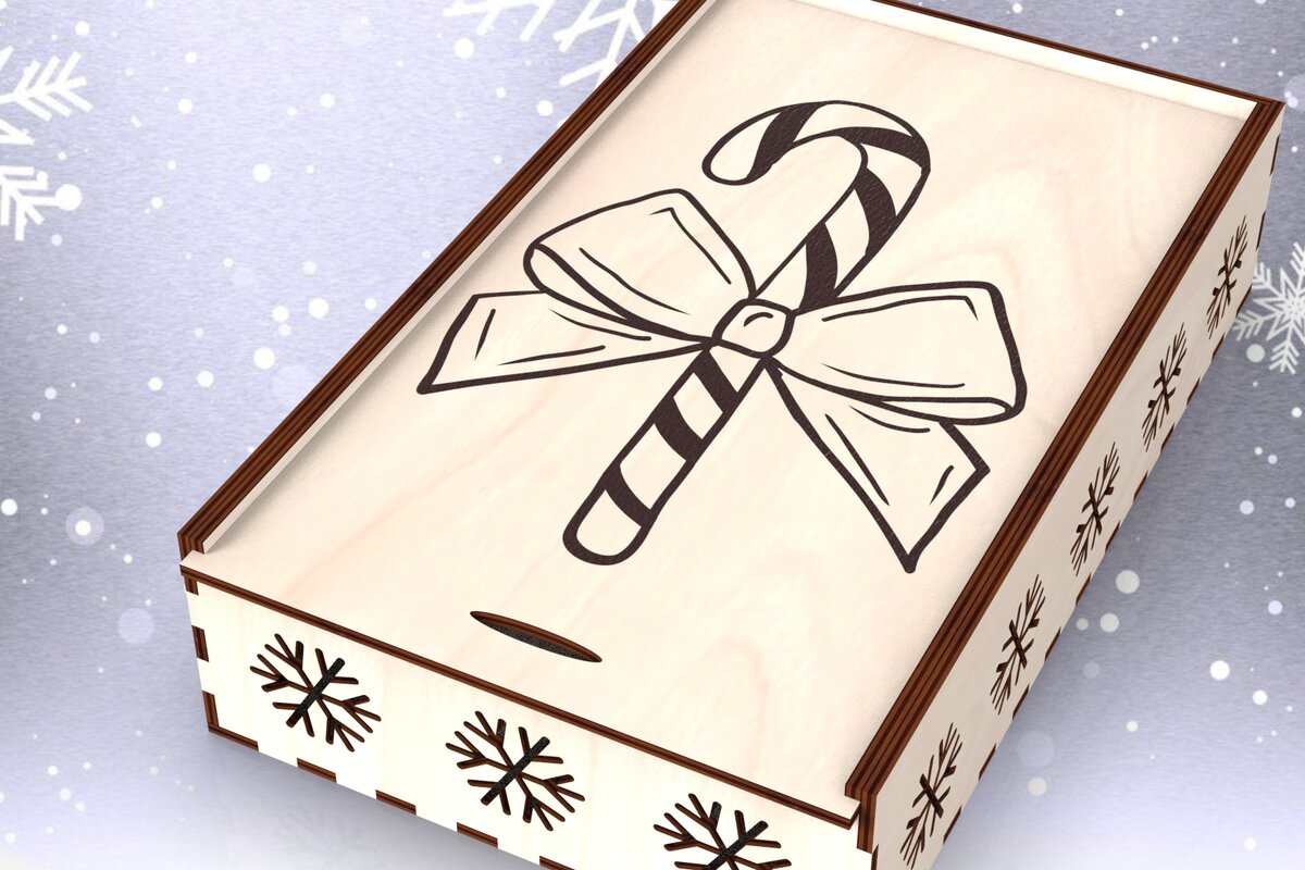 Intra απο ξύλο plywood  Χρώμα wenge 3mm-4mm πάχος - Κουτί δώρου με χαραγμένο εποχιακό συρόμενο καπάκι Δίασταση 15x15 cm INTRAFABR-120542195