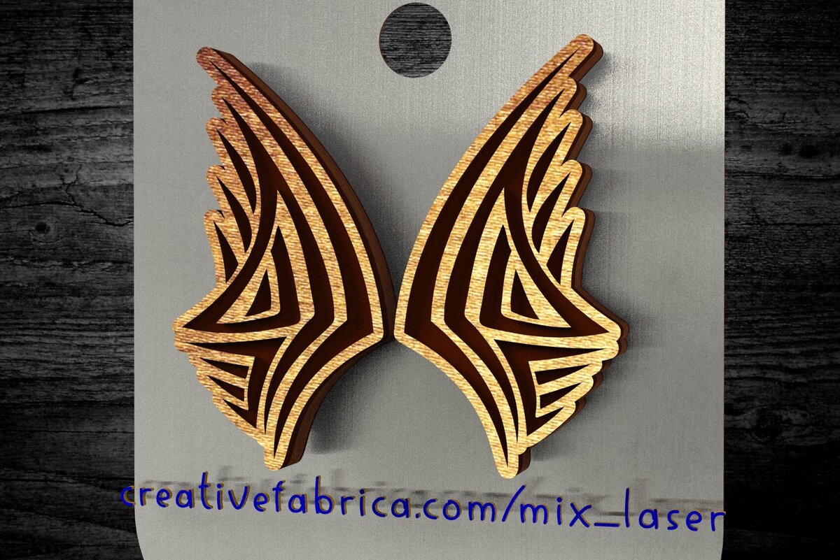 Intra απο ξύλο plywood  Χρώμα wenge 3mm-4mm πάχος - Χαραγμένα Tribal Wing Earrings Δίασταση 57x0 cm INTRAFABR-96506796