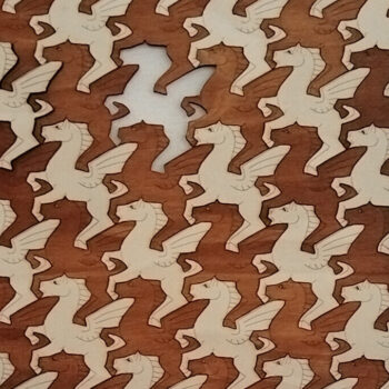 Intra απο ξύλο plywood Χρώμα wenge 3mm-4mm πάχος - Ιπτάμενο άλογο Escher Δίασταση 20x20 cm INTRAFABR-100735966 - Image 1