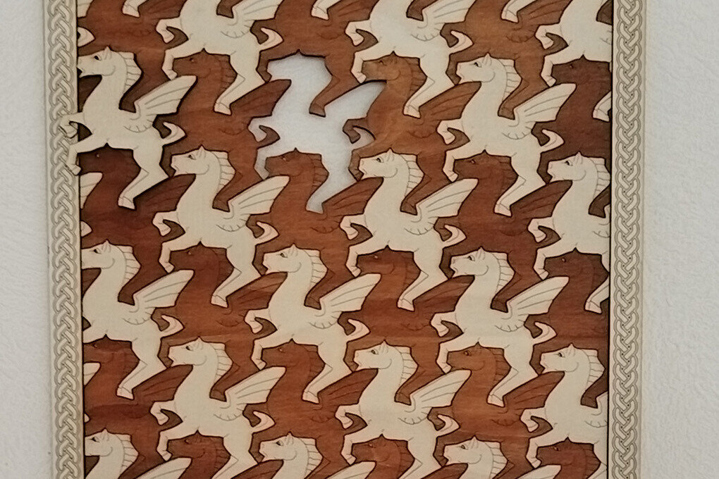 Intra απο ξύλο plywood  Χρώμα wenge 3mm-4mm πάχος - Ιπτάμενο άλογο Escher Δίασταση 20x20 cm INTRAFABR-100735966